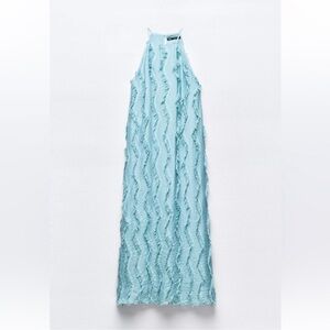 Zara Teal Textured Fringe Maxi Dress